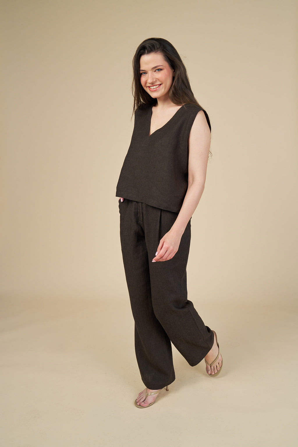 Adel Linen Trouser - Kahverengi