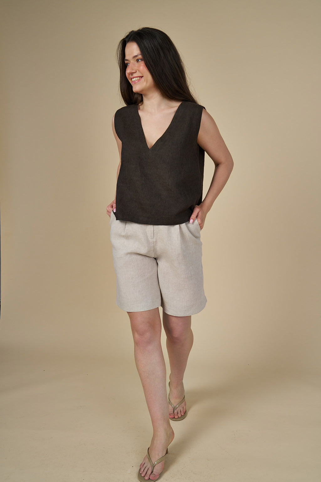 Adel Linen Bermuda - Naturel