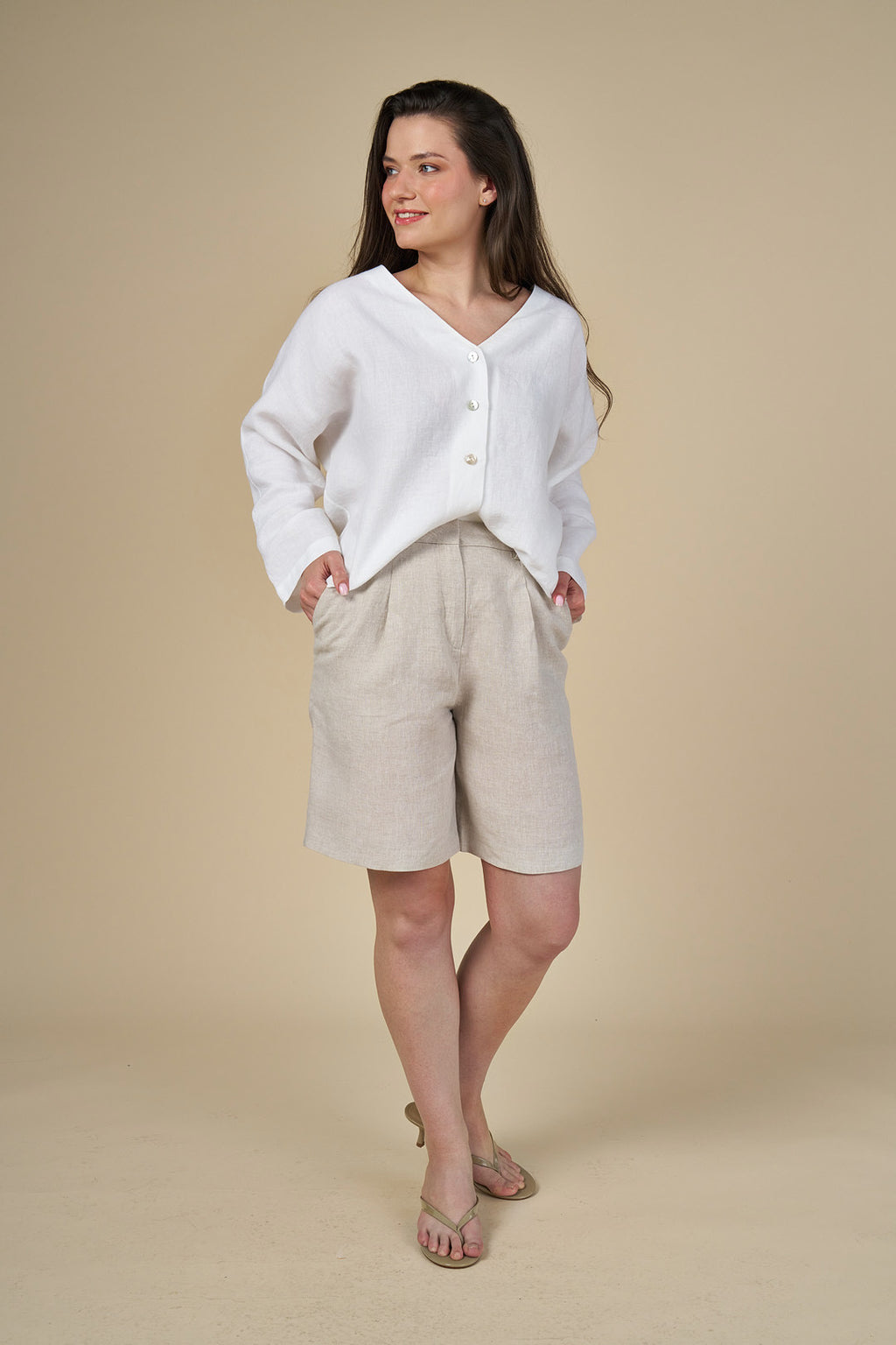 Adel Linen Bermuda - Naturel