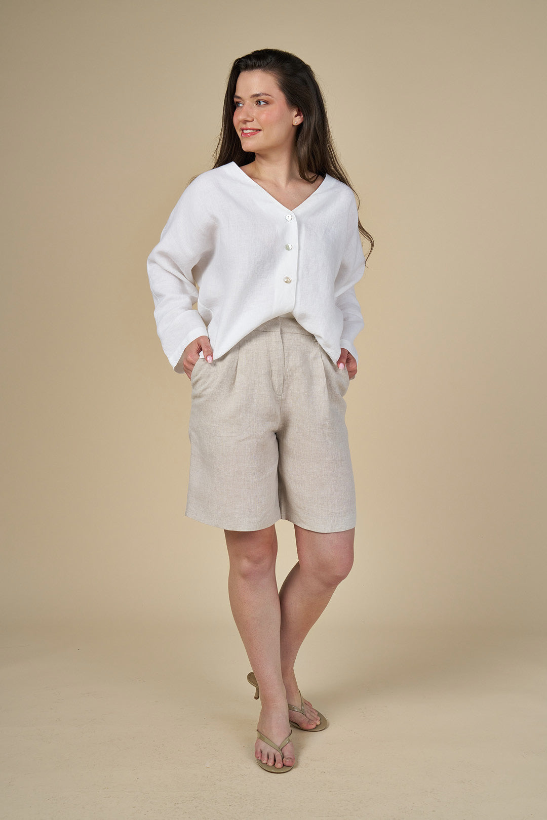 Adel Linen Bermuda - Naturel